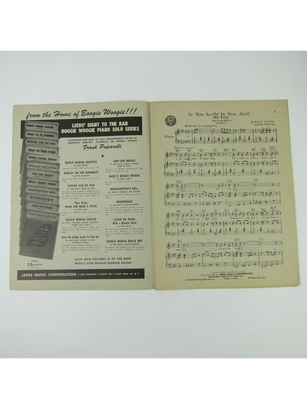 Sheet Music Is You Is Or Is You Ain't Ma Baby Follow the Boys Movie Vintage 1944
